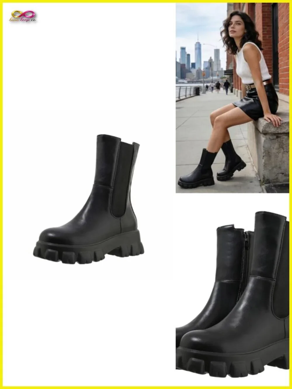 Women's Chelsea Ankle Platform Boots Chunky Heel Booties with Zip